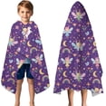 thumbnail image 3 of Purple Fairy Unicorn Pattern Hooded Bath Towel，50"x30" for Ages 3 To 12 Kids, Quick Dry Lightweight Soft Microfiber Hood Beach Towel Cover Up for Kids, 3 of 7