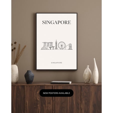 Singapore City Minimalist Skyline Travel Poster, Poster Only