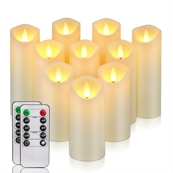 Homemory Flameless Candles, LED Candles, Battery Operated Candles with Remote Timers, Electric Fake Candles, Made of Frosted Plastic, Won't Melt, Ivory, Set of 10
