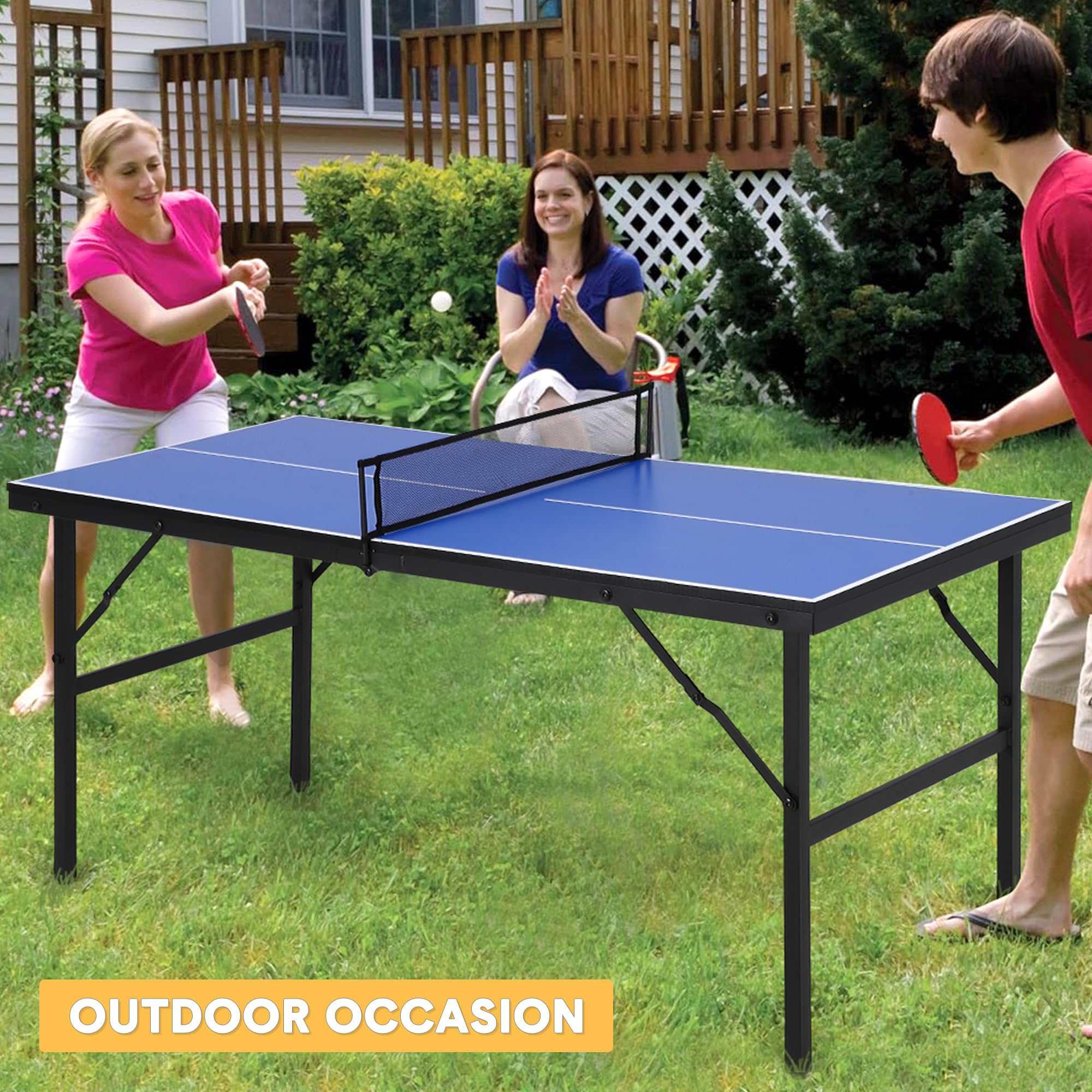 TROPOW Portable Ping Pong Table, Indoor/Outdoor Ping Pong Table for Adults/Teens, Table Tennis Table with 2 Table Tennis Paddles and 3 Balls, 5 Minute Assembly, 60 x 26 x 27.5 Inch