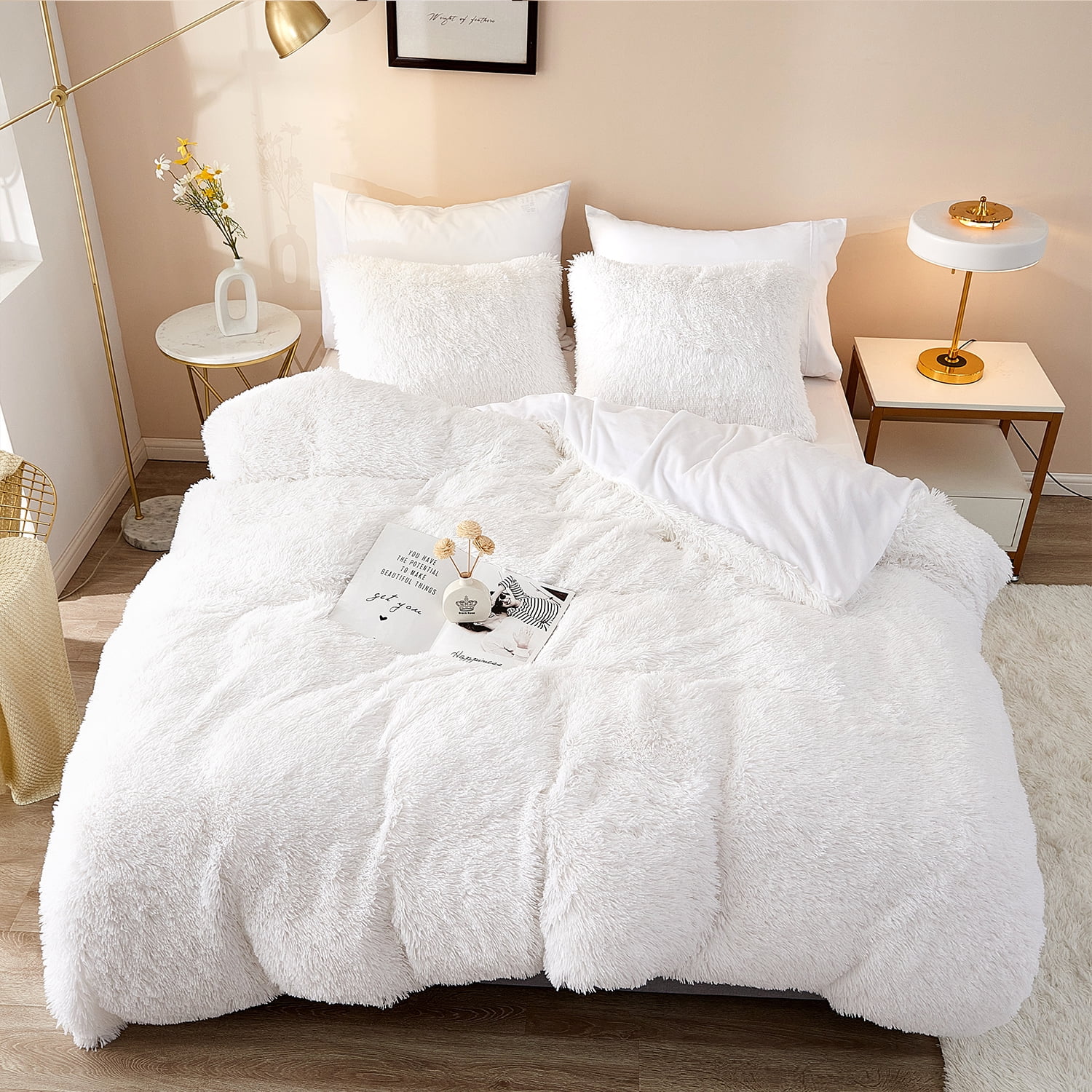 Teddy Bear Fleece Star Duvet Cover Set Printed Cozy Warm Winter Bedding 