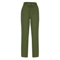 thumbnail image 5 of 2pc Linen Pants for Women Straight Leg Elastic Waist Drawstring Trousers with Pockets Solid Color Pants (2XL, Army Green), 5 of 7