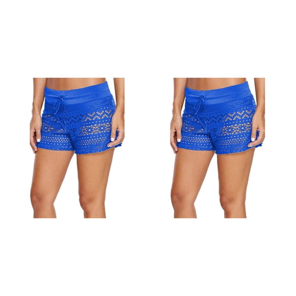 Naiovety Pantalones cortos de encaje inferior, bañadores a juego, calzoncillos de baño, reutilizable, ropa de playa ligera de Azul oscuro L 2piezas