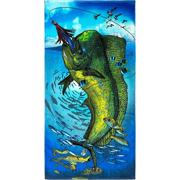 Beachland Dolphin Fish Beach Towel 30 x 60 inch Mahi-Mahi Fishing 100% Cotton