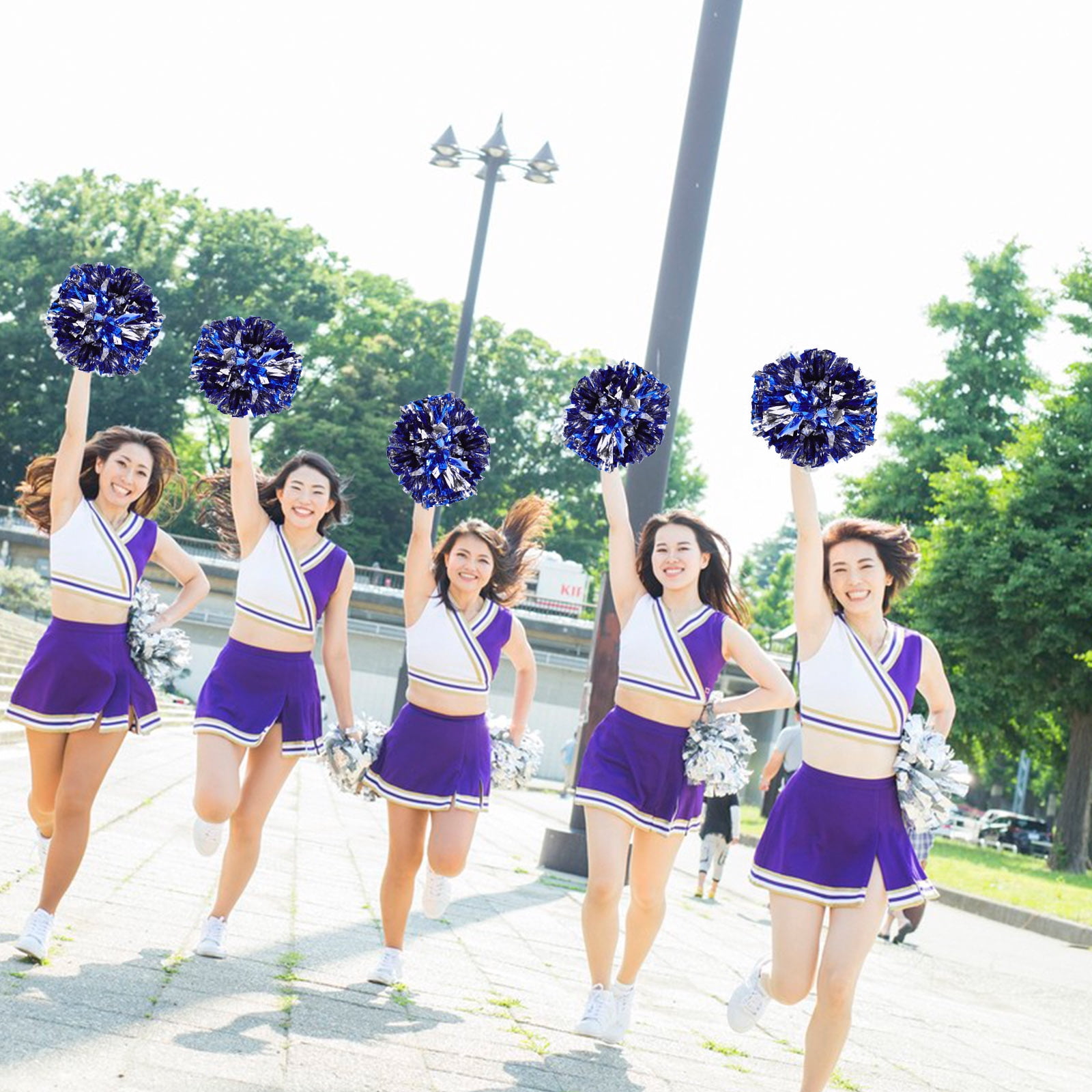 OULII  Blue PE Cheerleading Pom Poms Compact Round For Sports Events Competition