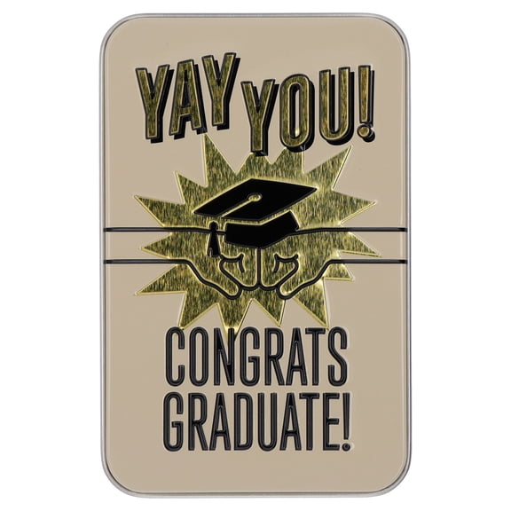 Yay You Congrats Tin Gift Card Holder, Black and Gold, Graduation by Way To Celebrate