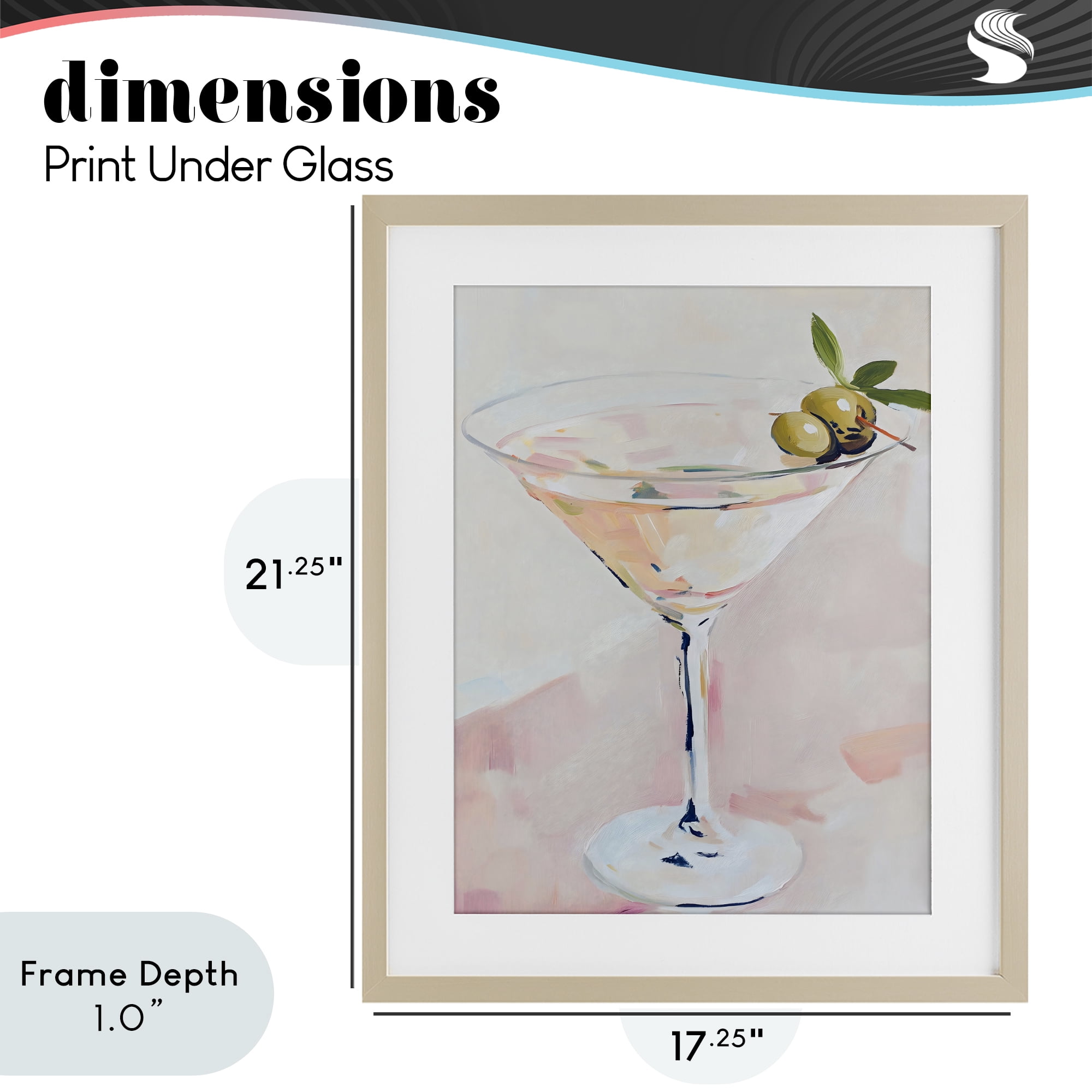 Stupell Industries Pastel Martini with Olive Garnish Birch Framed Print Under Glass, design by The Prints Vibe