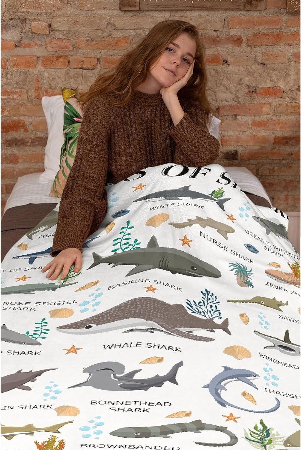 Shark Blanket Shark Gifts for Kids Shark Lovers Boys Adult Kids Blue Types of Sharks Plush Cozy Flannel Funny Animal Educational Throw Blankets 50"X40" Decor for Sofa Couch Bedroom Living Room Nursery