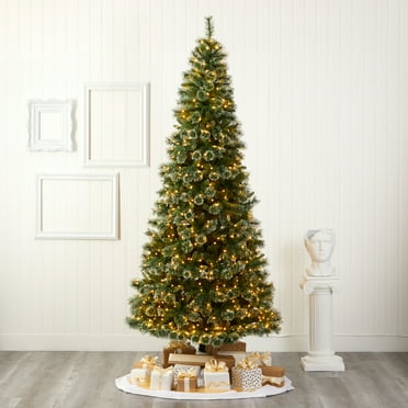 Nearly Natural 9' Slim Snow Tip Pine Artificial Christmas Tree Prelit with LED Lights