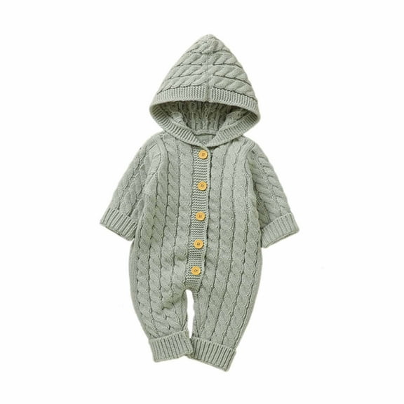 Winter Jumpsuits for Baby Girls Newborn Knitted Sets With Hood Infants Winter Solid Color Romper Sweater Suits (Green 0 Months)