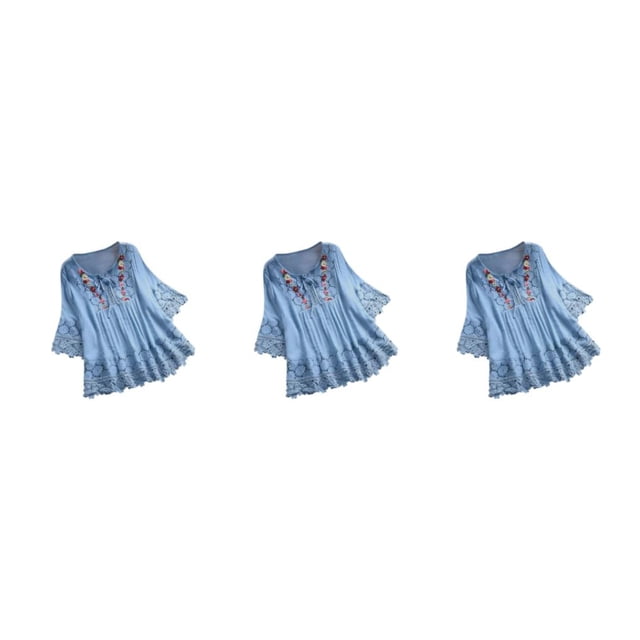 Blusa Vintage Minnieouse para Mujer Cuello en V Lazo Familiar Azul XXL