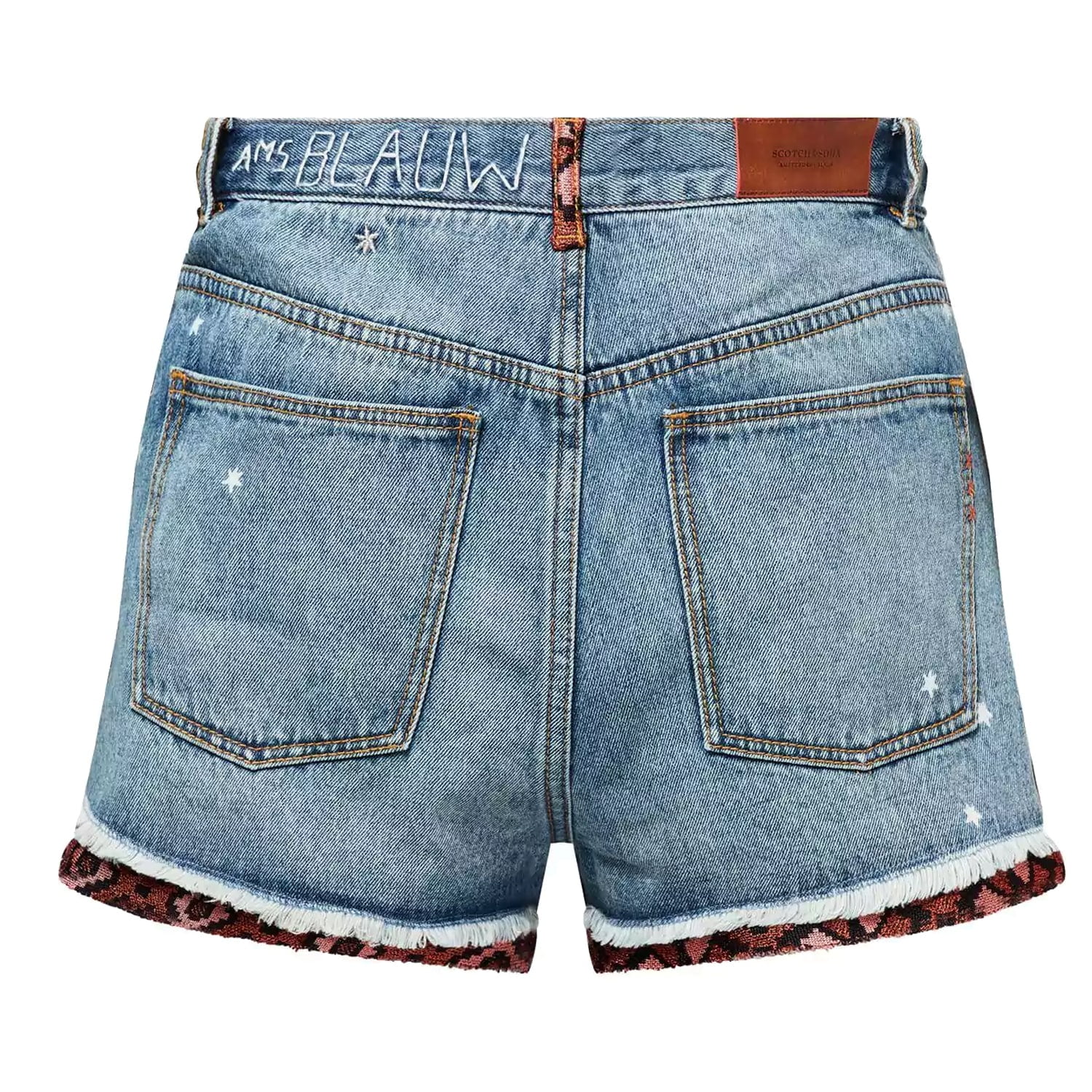 printed denim shorts