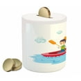 thumbnail image 2 of Sports Piggy Bank, Little Friends Siblings Riding a Kayak Together in Sunny Day Summer Sea Cartoon, Ceramic Coin Bank Money Box for Cash Saving, 3.6" X 3.2", Multicolor, by Ambesonne, 2 of 4