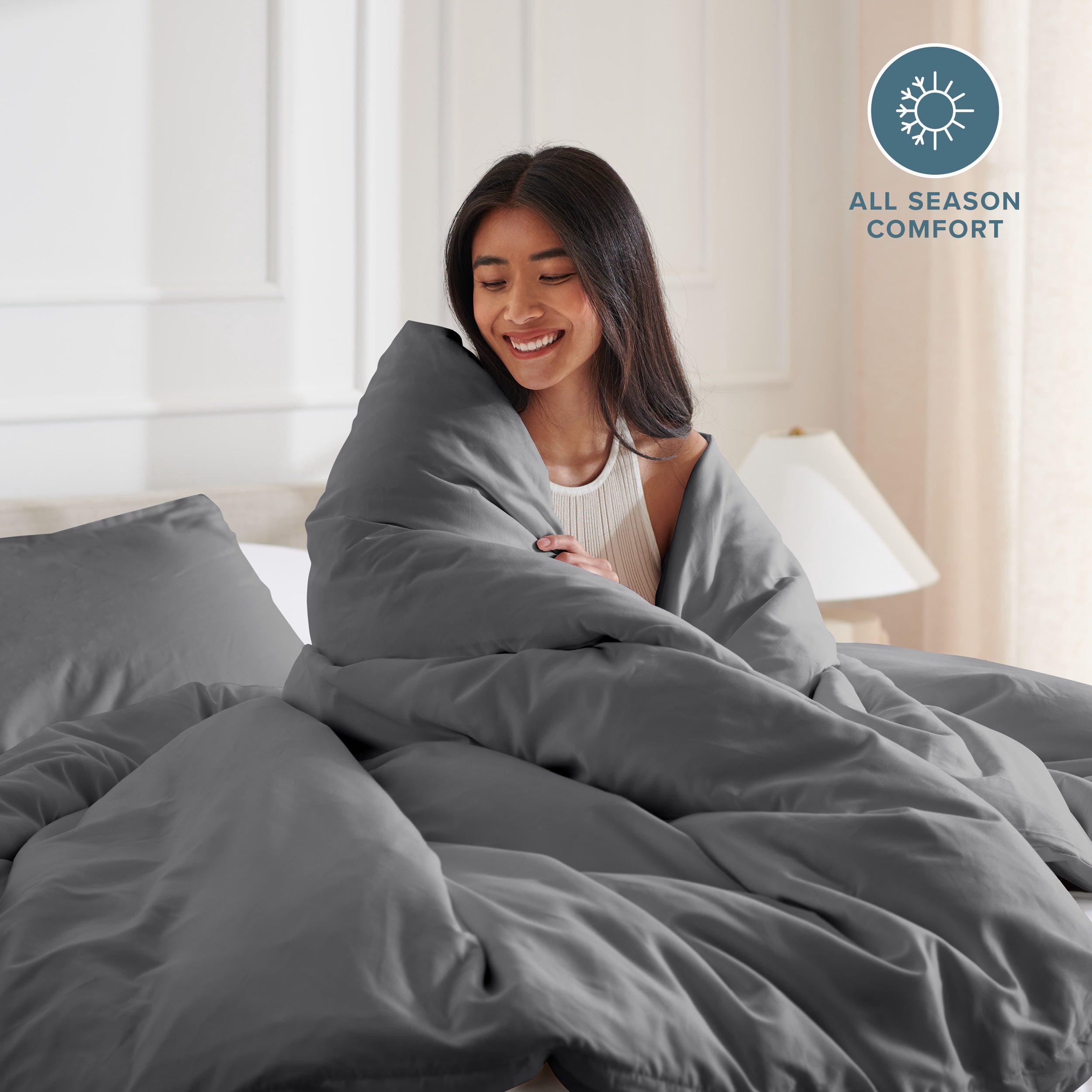 Bare Home Luxury Duvet Cover and Sham Set - Premium 1800 Collection - Ultra-Soft - Queen, Gray, 3-Pieces