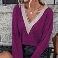 thumbnail image 4 of Blusa de manga larga de color sólido a la moda para mujer Tops informales con cuello en V de encaje Fridja  bvmnju3542, 4 of 5