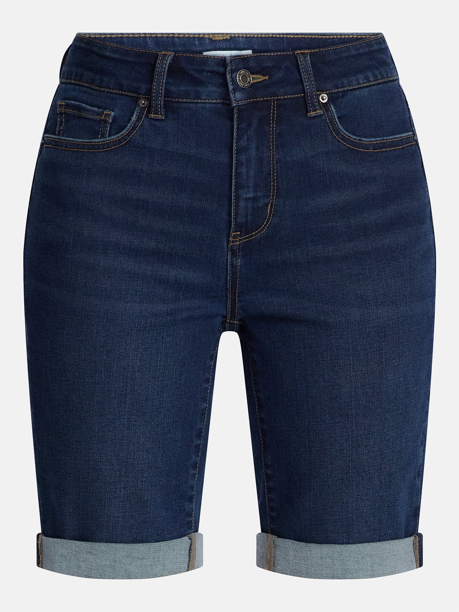 Time and Tru Women's Mid Rise Denim Bermuda Shorts, 10" Inseam, Sizes 0-22