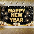 thumbnail image 3 of Gold Lettering Happy New Year Banner Firework Design New Year Display Black Balloons Gift Boxes Festive Backdrop for New Year Party Holiday Celebration New Year Eve, 3 of 9