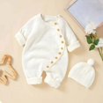 thumbnail image 5 of WUANDIXFA Newborn Fall Outfit Cute Romper Knit Romper with Hat Side Button Long Sleeve Baby Sweater Jumpsuit Preemie Outfit,White,0-3 Months, 5 of 8