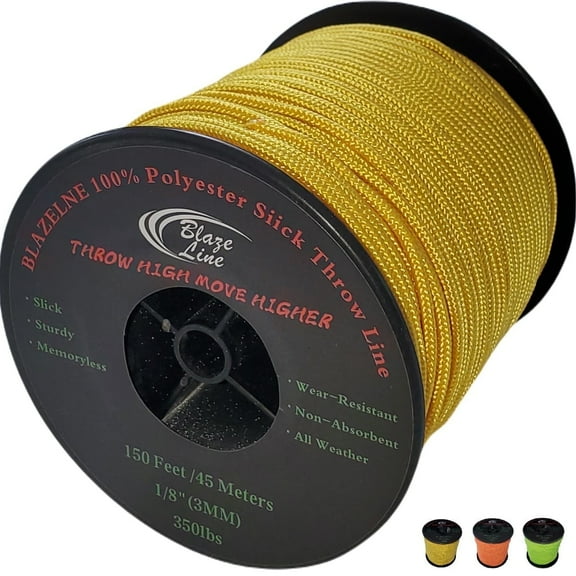 Blaze Line 100% Polyester Arborist Climbing Throw Line Rope 3 mm (1/8 in) 150 ft Spool Cord 350 lbs Tensile Strength (Luminous Yellow)