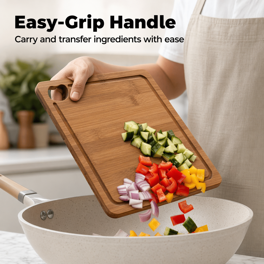 NULAS 4-Piece Bamboo Cutting Board Set with Holder and Handles photo 5