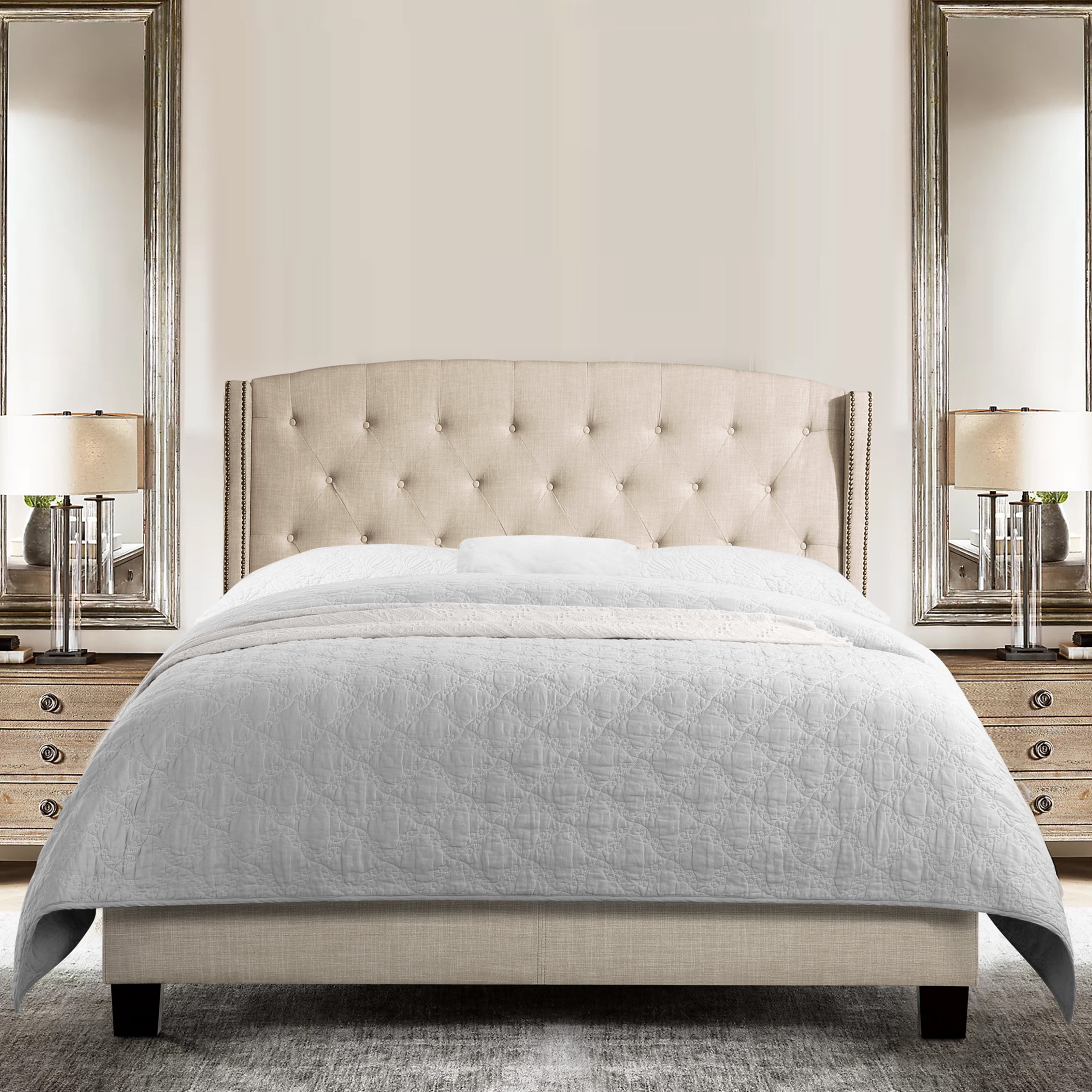 Gewnee Queen Size Upholstered Wingback Bed Frame with Adjustable Headboard