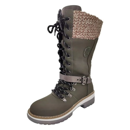 KBKYBUYZ Women Fashion Lace-up Shoes Western Cowboy Kngiht Boots Casual Warm Low Heels Middle Tube Boots