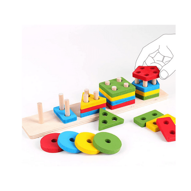 Puzzle géométrique empilable en bois pour enfants