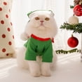 thumbnail image 4 of Green Christmas Elf Dog Costume with Matching Pointed Hat, Fabric Holiday Pet Outfit with Red Collar and Belt Detail for Small Dogs and Cats, Size XS, 4 of 7