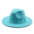 thumbnail image 1 of Sombrero Fedora de ala ancha para hombre y mujer, gorro clásico de color Beige con banda de cinta, ideal para bodas, iglesias, Invierno, 1 of 4