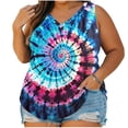 thumbnail image 2 of Women Plus Size Sleeveless V-Neck Tie Dye Tank Top, Loose Flowy Curved Hem Casual Summer Blouse, 2 of 7