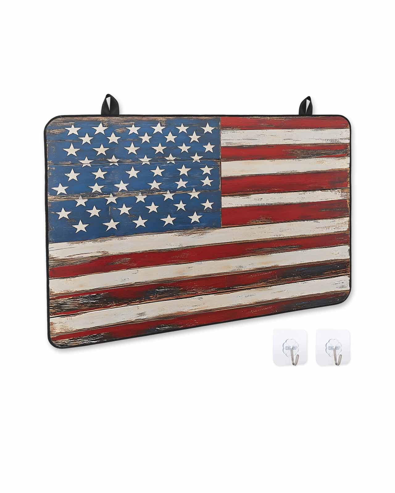 nqOlkjepod Large Induction Cooktop Protector Mat 36"x21", Farmhouse American Flag Stove Top Covers for Electric Stove, Blue Red USA Flag Vintage Stove Burner Cover Mats, Glass Top Stove Cover