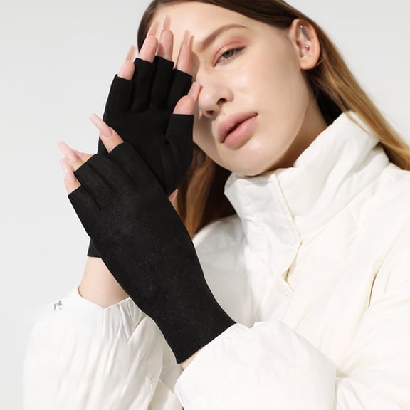 Neoyler 2 pack Winter Gloves Half Finger Touchscreen Velvet for Women Warm Thermal Hand Protection with Slimming Hand Shape Design for Outdoor Cold Weather Activities Black 7.9x3.9in