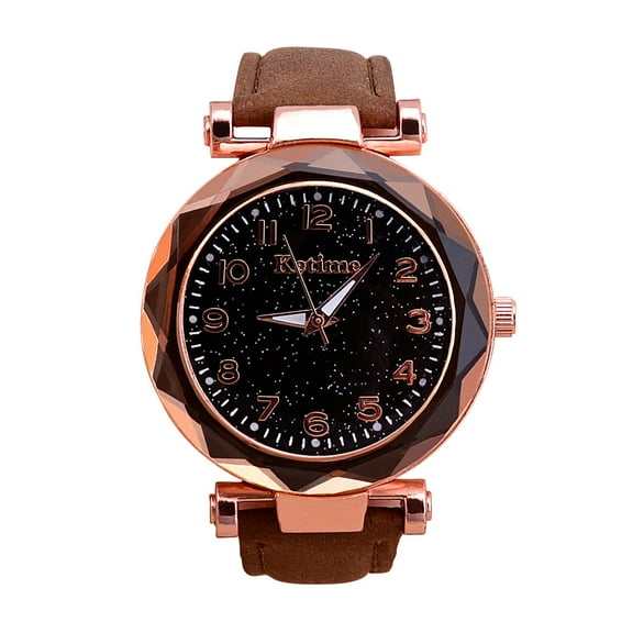 Guodhu Luxury Quartz Analog Watches for Women with Leather Strap, Romantic Starry Sky Diamond Dial Casual Wrist Watch, Jewelry Anniversary Birthday Gift for Her