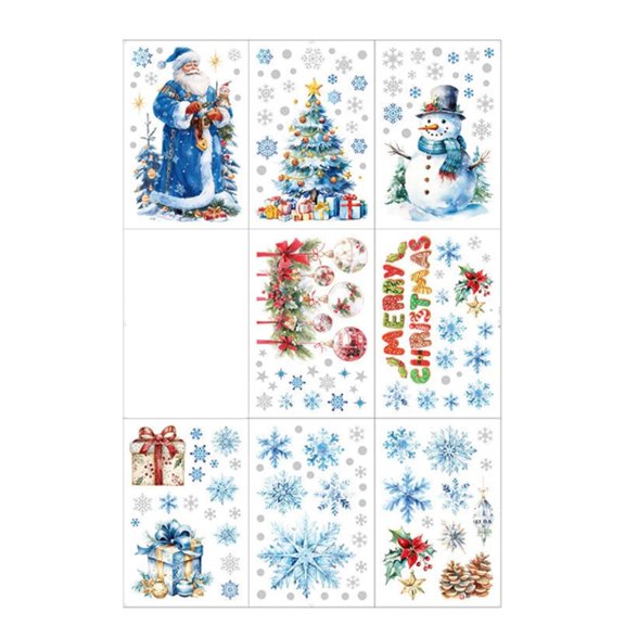 GQDIN 9 Sheets Christmas Rub on Transfers for Crafts and Furniture Winter Snowman Snowflake Rub on Transfer Stickers Vintage Blue Holiday Decals for Wood Paper DIY