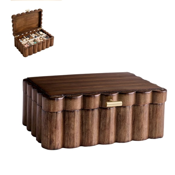 Zootealy Wood Jewelry Box With Lid Scalloped Natural Finish Storage Organizer for Vanity Dresser