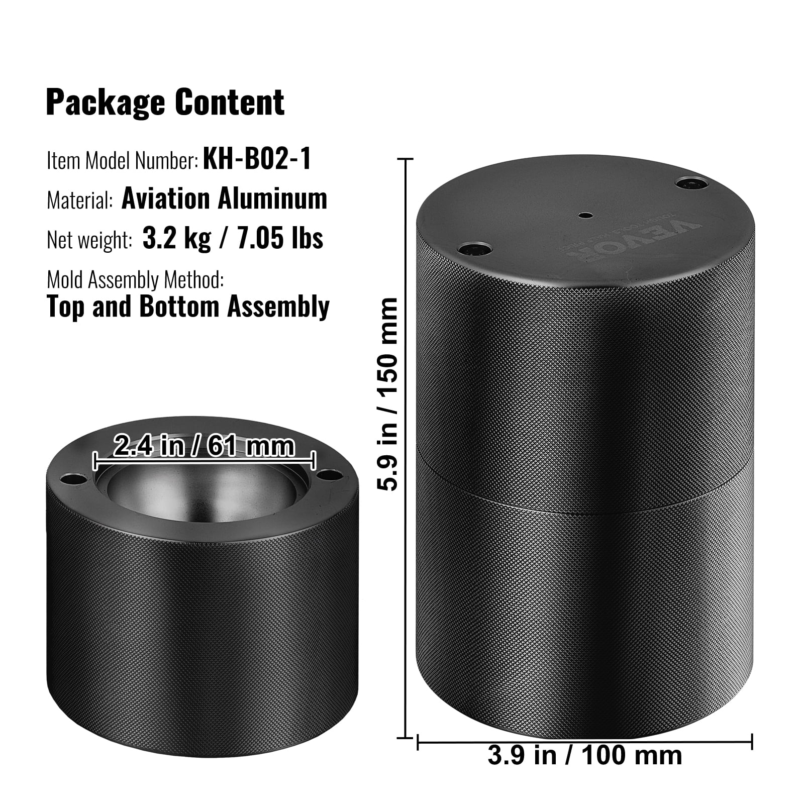 VEVOR Ice Ball Press, 2.4" Ice Ball Maker, Aircraft Al Alloy Ice Ball Press Kit for 60mm Ice Sphere, Ice Press with Tong and Drip Tray, for Whiskey, Cocktail, Scot on Party & Holiday, Black