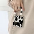 thumbnail image 4 of Warm Plush Folding Case for Samsung Galaxy Z Flip4, Milk Cow Pattern Cute Protective Case with Beaded Chain Wrsit Strap Cold Weather Autumn Winter Slim Phone Cover for Women Girls,Black+White+Chain, 4 of 10