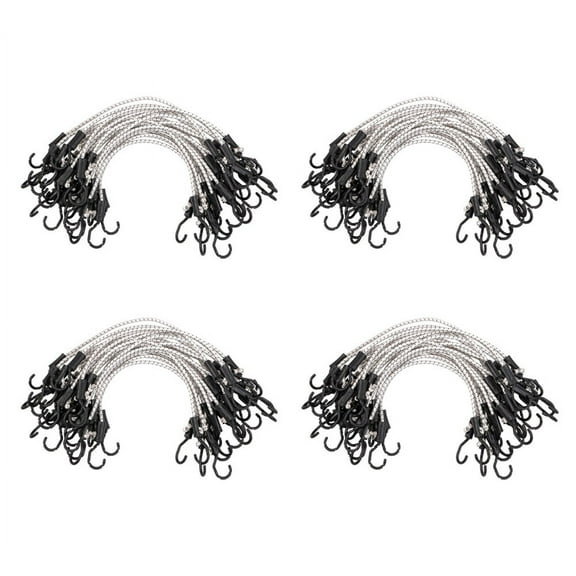 (100 Pcs) 24” Heavy Duty Adjustable Bungee Cords with hook - Polypropylene (PP) Bungee Cords for Outdoor Camping, Household - Extendable upto 36 inches