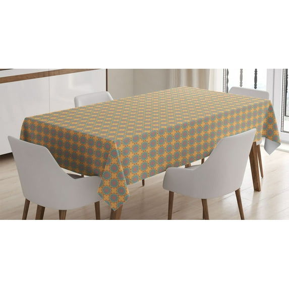 Oriental Tablecloth, Themed Pattern with Floral Motif, Rectangle Satin Table Cover Accent for Dining Room and Kitchen, 60" X 90", Pale Orange Blue Grey, by Ambesonne
