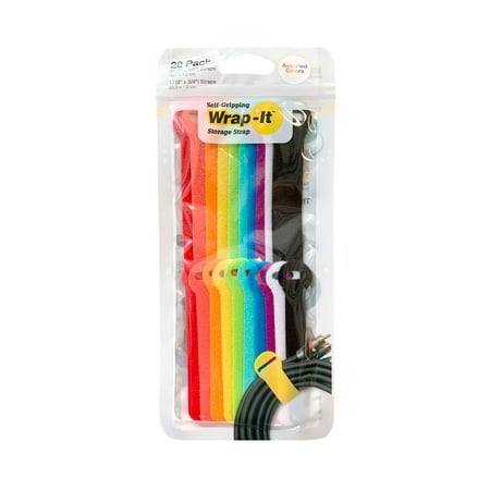 Wrap-It Storage - Self-Gripping Cable Ties (20-Pack) Reusable Hook and Loop Cord Organizer Cable Tie for Cord Management and Organization - Black