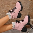 thumbnail image 5 of Miluxas Platform Heel Lace Boot Chunky Heels Combat Boots for Women Pink 9.5(43), 5 of 9