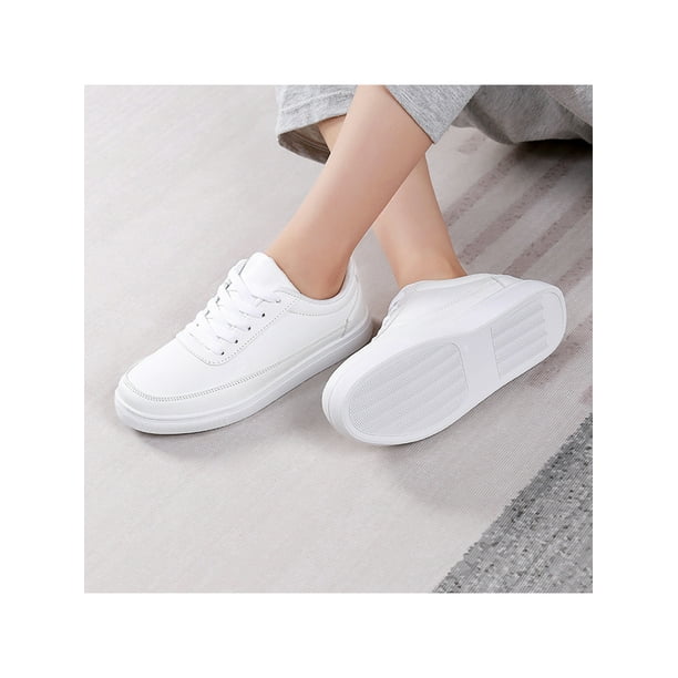 Woobling Unisex Casual Shoe Comfort Sneakers Non Slip Flats Low Top Skate  Shoes Women Men Fashion Lace Up White 8.5 
