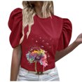 thumbnail image 1 of Mujeres Casual de manga corta de impresión plisada corta cuello redondo camiseta suelta blusa Tops OAVQHLG3B Store lin121212, 1 of 5
