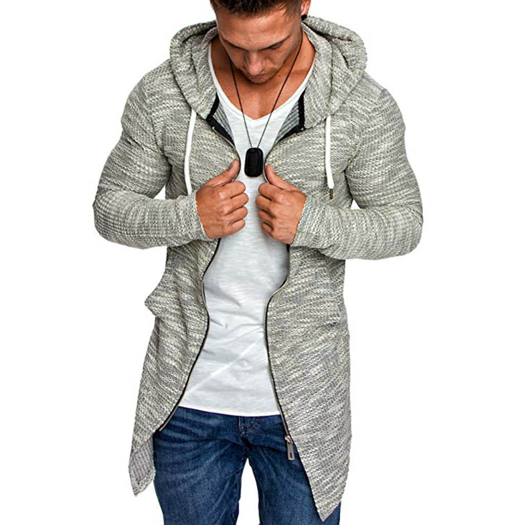 Men Splicing Hooded Solid Trench Coat Jacket Cardigan Long Sleeve ...