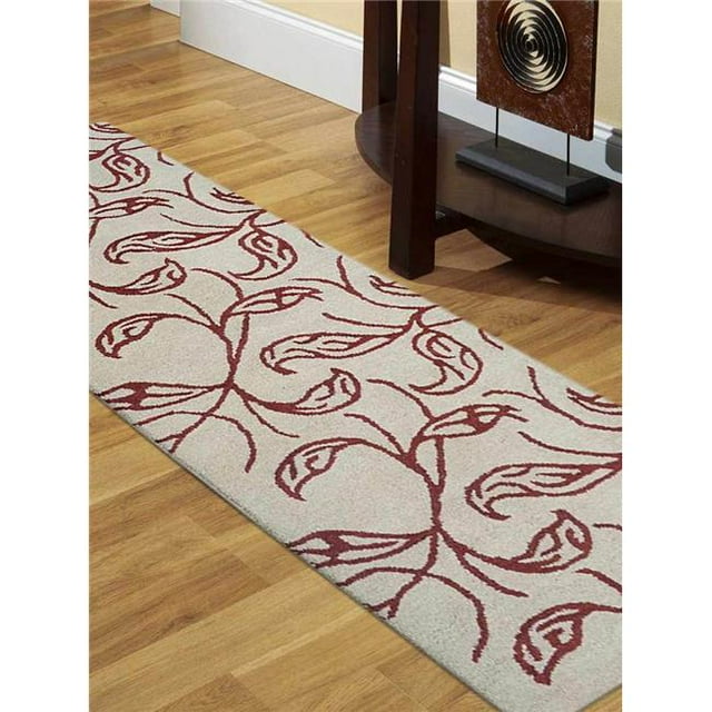 2 ft. 6 in. x 8 ft. Floral Hand Tufted Woolen Runner Area Rug, Cream & Red
