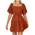 thumbnail image 2 of Fankiway Mode Femmes Robe d'Été à Col Carré Manches Courtes Décontractée Grande Taille pour Femmes Rondes Robes de Printemps pour Femmes 9104, 2 of 5