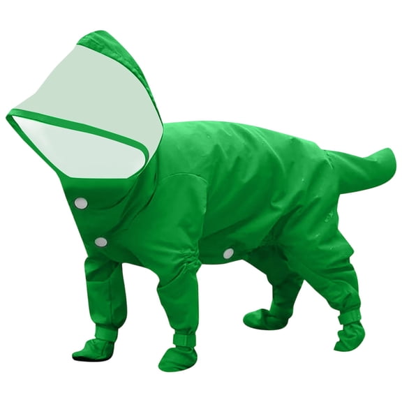 Denbek Dog Snow Suit with Boots, Waterproof Dog Raincoat with Hood for Small Dogs Rain Poncho Jumpsuit with Rain Boots Puppy Hooded Slicker Rainwear Four-Legged Pet Rain Jacket for Walking, Green-L