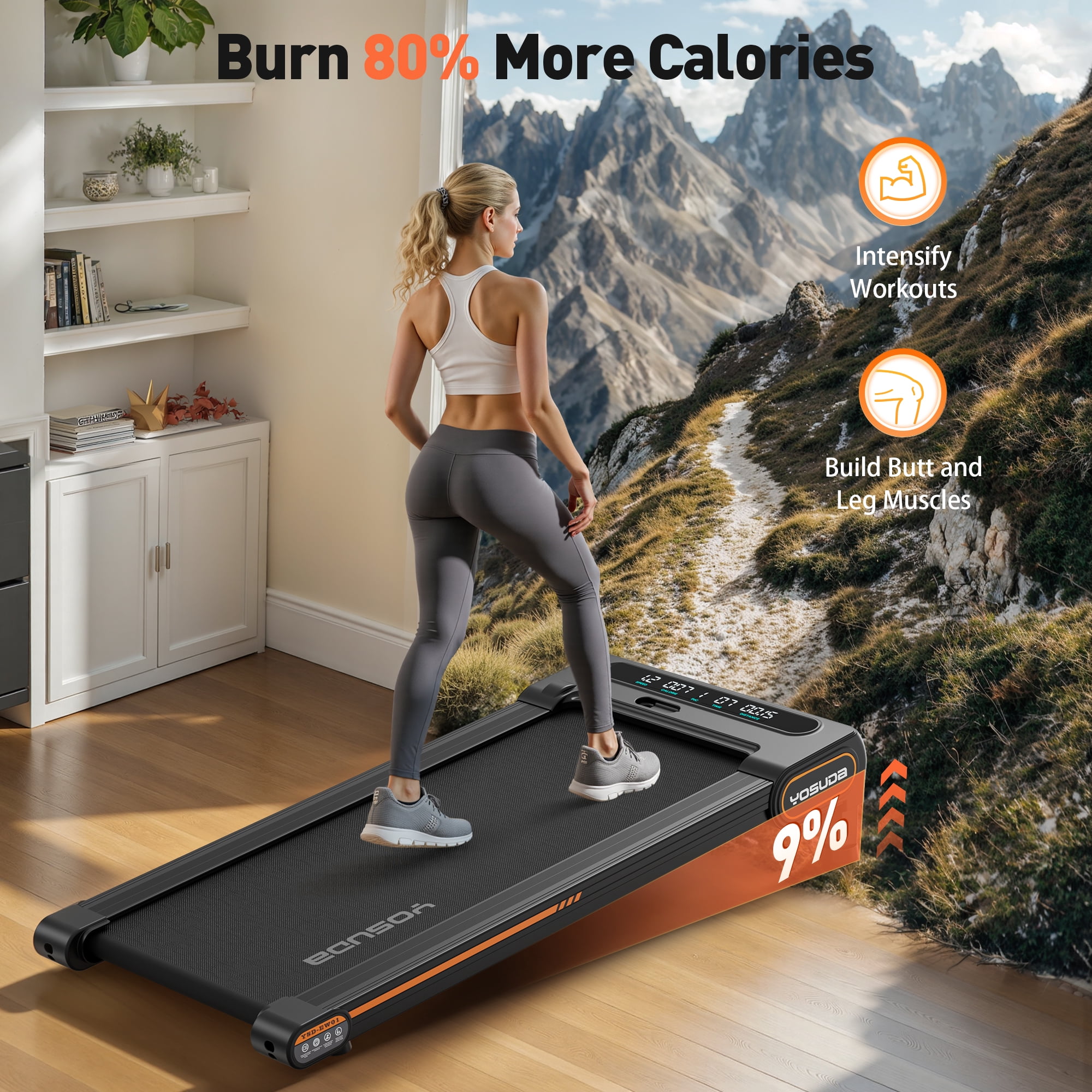 YOSUDA Under Desk Treadmill for Walking, Electric, Auto Incline, 350 lb Weight Capacity, Black