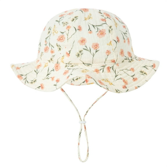 Xfvqtps Infant Bucket Hat Adjustable Drawstring Cute Print Wide Brim Wave Edge Sun Protection Sunshade Soft Breathable Outdoor Sun Hat for 3-12 Months Beige