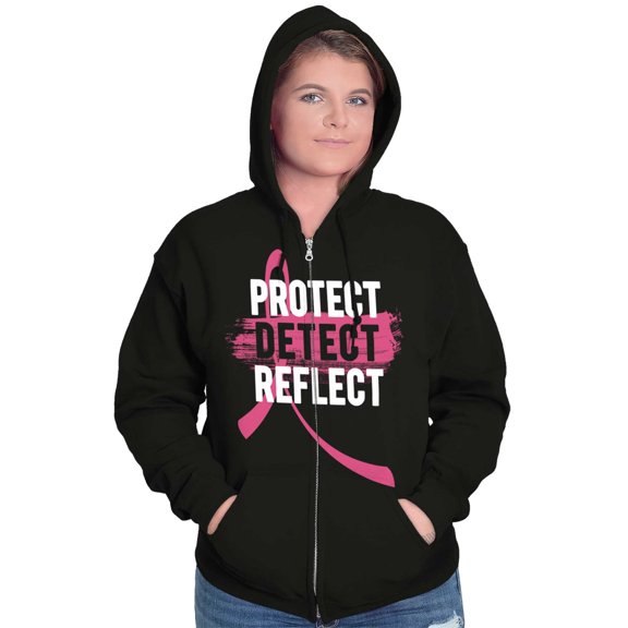 Breast Cancer Protect Detect Reflect Zip Hoodie Sweatshirt Women Brisco Brands S